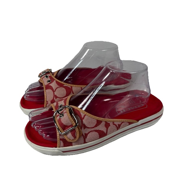Coach Shoes - Vintage Y2K Coach "Bonny" Red Signature Slide Sandals Size 8 B